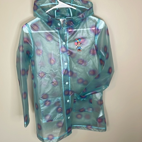 Disney Other - DISNEY Girls Snap Front Turquoise Polka Dot Minnie Mouse Hooded RainJacket 11/12